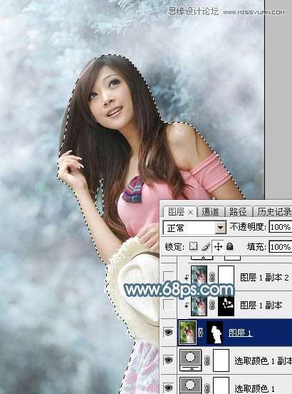 Photoshop调出林下美女唯美的蓝色效果