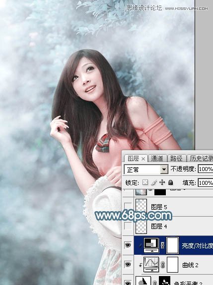 Photoshop调出林下美女唯美的蓝色效果