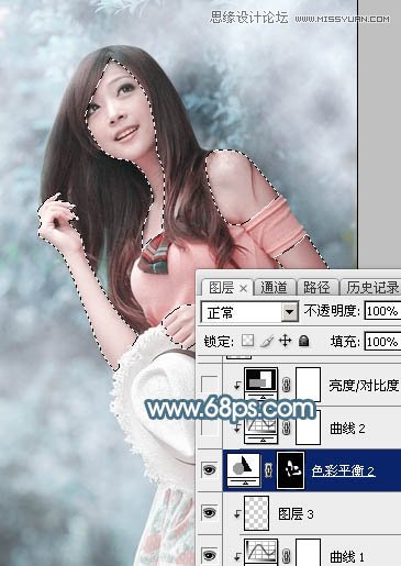 Photoshop调出林下美女唯美的蓝色效果