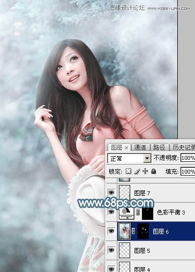 Photoshop调出林下美女唯美的蓝色效果