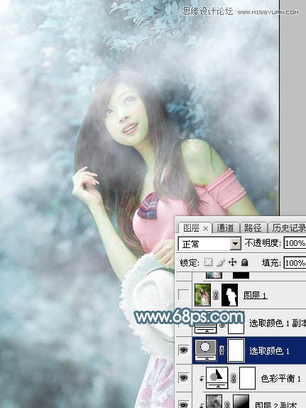 Photoshop调出林下美女唯美的蓝色效果