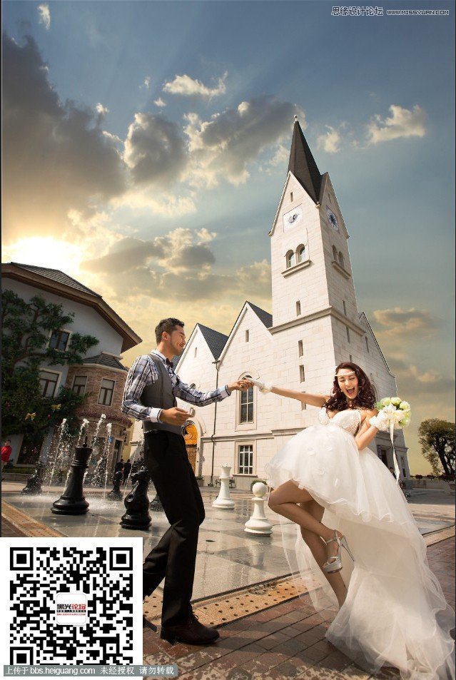 Photoshop给婚纱照片添加云彩和阳光光线