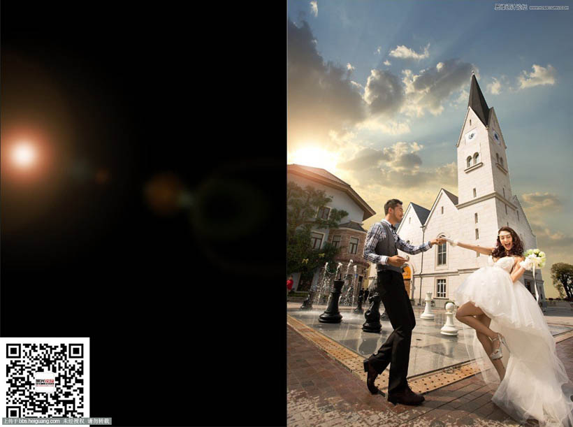 Photoshop给婚纱照片添加云彩和阳光光线