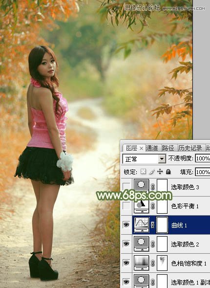 Photoshop调出公园女孩秋季金黄色调