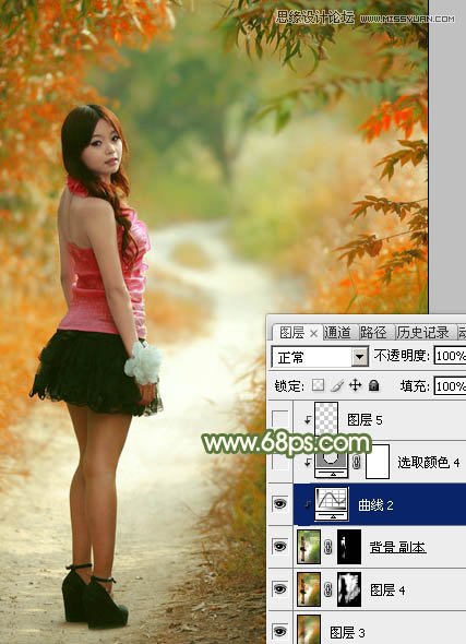 Photoshop调出公园女孩秋季金黄色调