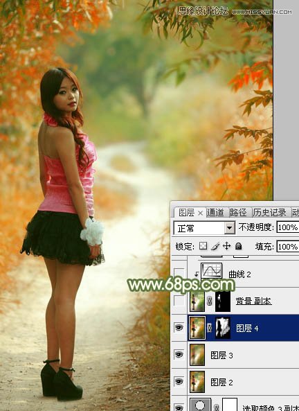 Photoshop调出公园女孩秋季金黄色调