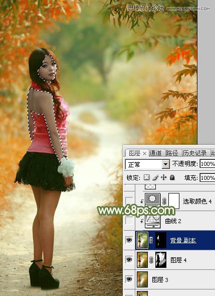 Photoshop调出公园女孩秋季金黄色调