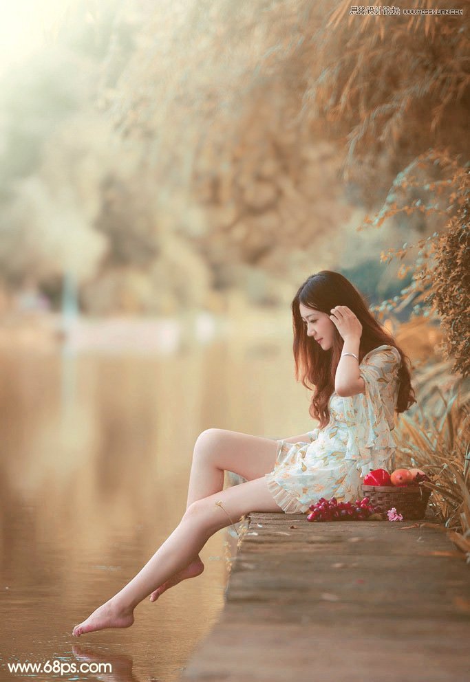 Photoshop调出河边美女秋季淡黄色调