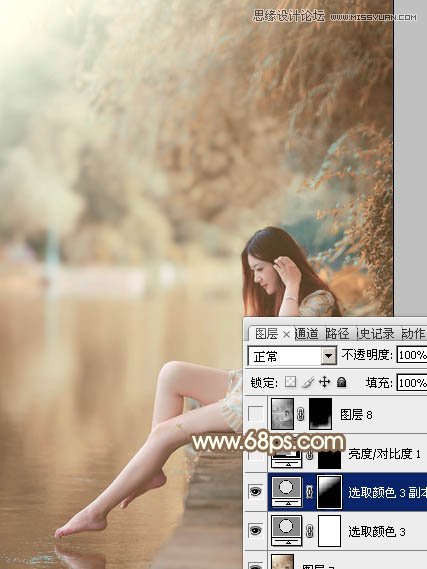 Photoshop调出河边美女秋季淡黄色调