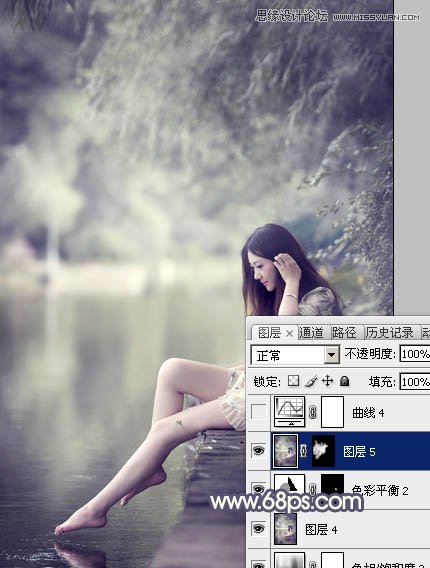Photoshop调出河边女孩暗色紫色效果