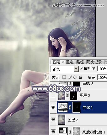 Photoshop调出河边女孩暗色紫色效果