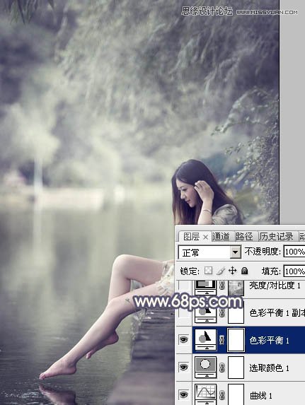 Photoshop调出河边女孩暗色紫色效果