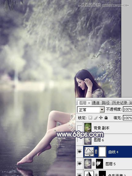 Photoshop调出河边女孩暗色紫色效果