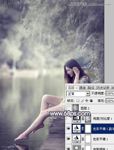 Photoshop调出河边女孩暗色紫色效果