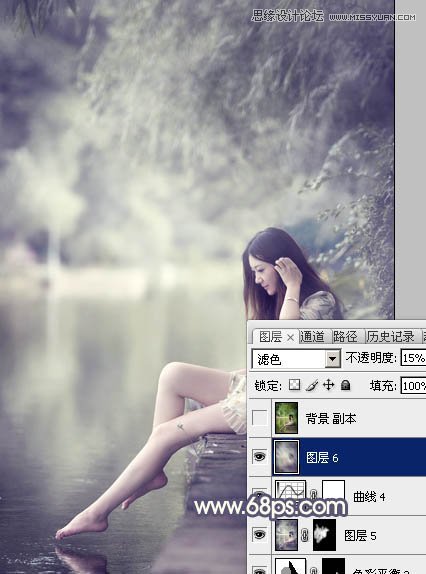 Photoshop调出河边女孩暗色紫色效果