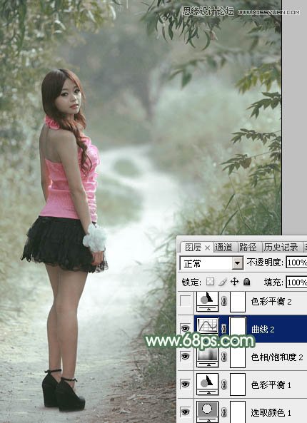 Photoshop调出公园女孩淡雅的绿色效果