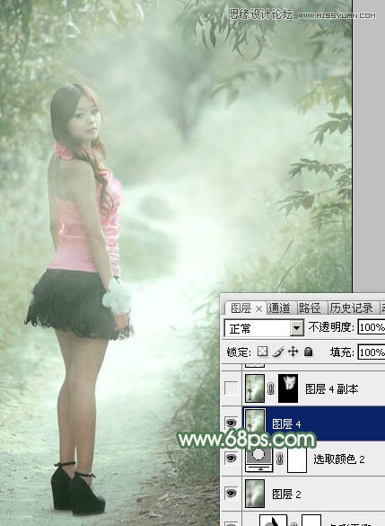 Photoshop调出公园女孩淡雅的绿色效果