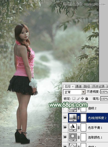 Photoshop调出公园女孩淡雅的绿色效果