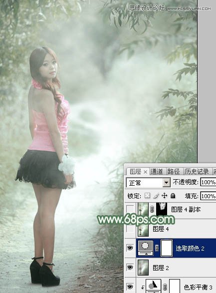 Photoshop调出公园女孩淡雅的绿色效果