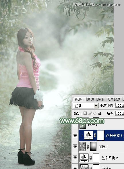 Photoshop调出公园女孩淡雅的绿色效果