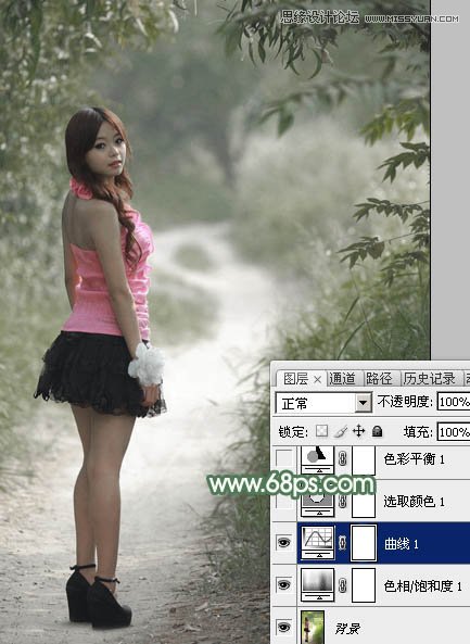 Photoshop调出公园女孩淡雅的绿色效果