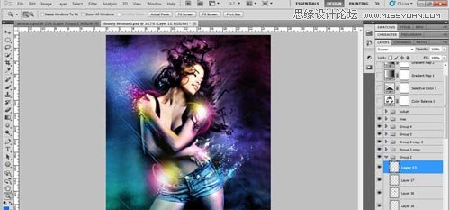 Photoshop设计绚丽光效装饰的美女海报