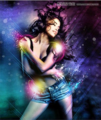 Photoshop设计绚丽光效装饰的美女海报