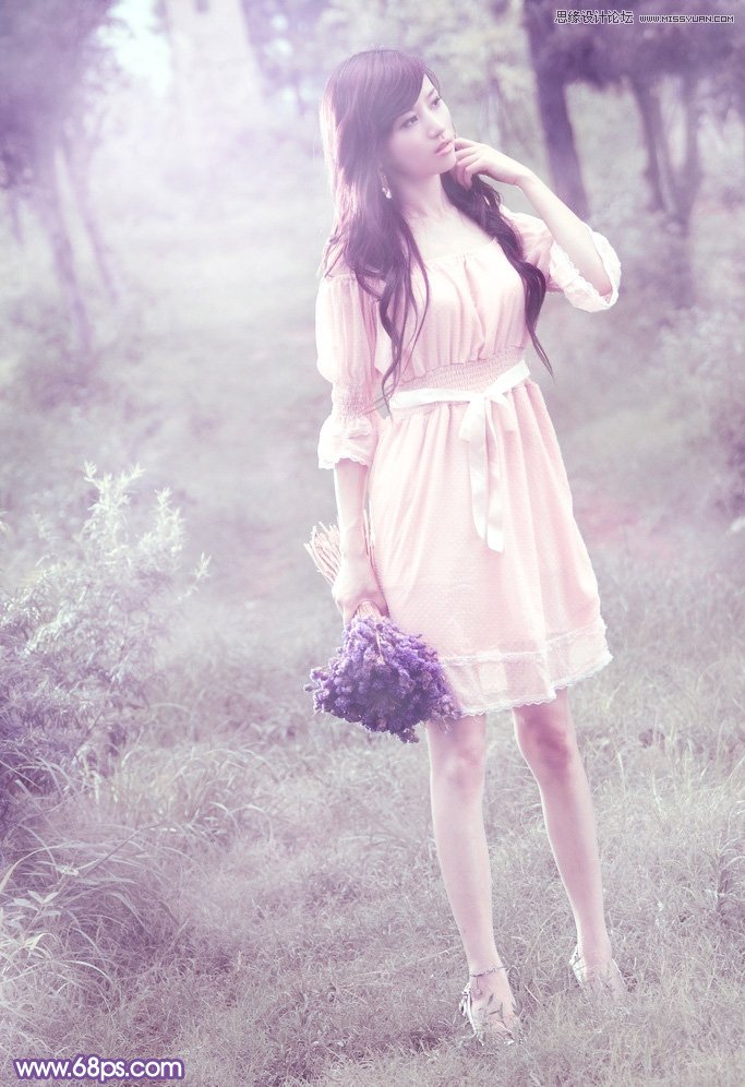 Photoshop调出林中模特唯美紫色效果
