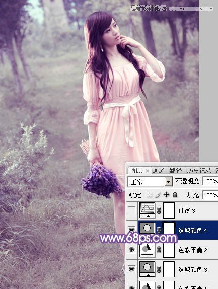 Photoshop调出林中模特唯美紫色效果