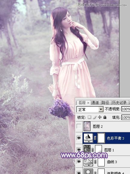 Photoshop调出林中模特唯美紫色效果