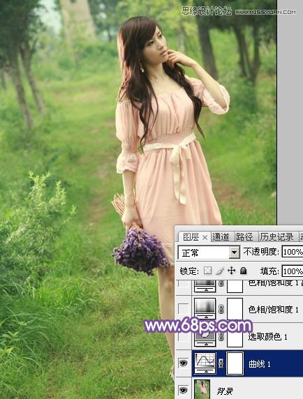 Photoshop调出林中模特唯美紫色效果