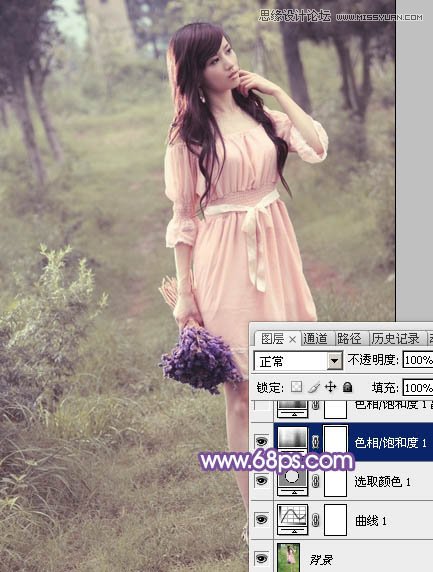 Photoshop调出林中模特唯美紫色效果
