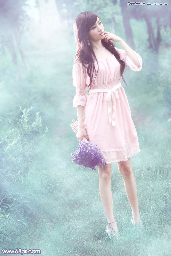 Photoshop调出外景美女梦幻青色效果