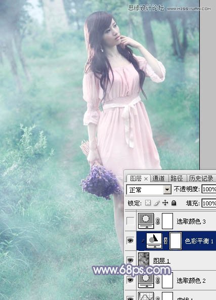 Photoshop调出外景美女梦幻青色效果