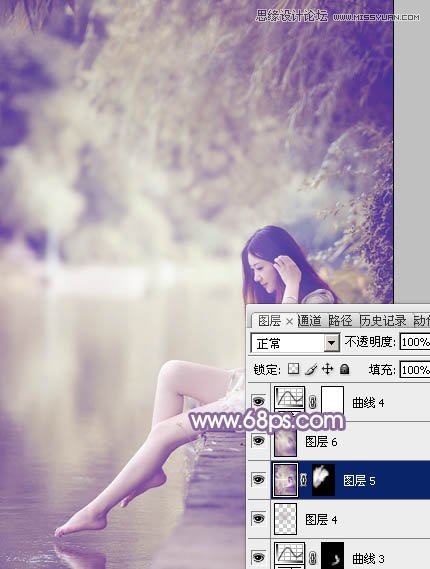 Photoshop调出河边美女梦幻紫色风格