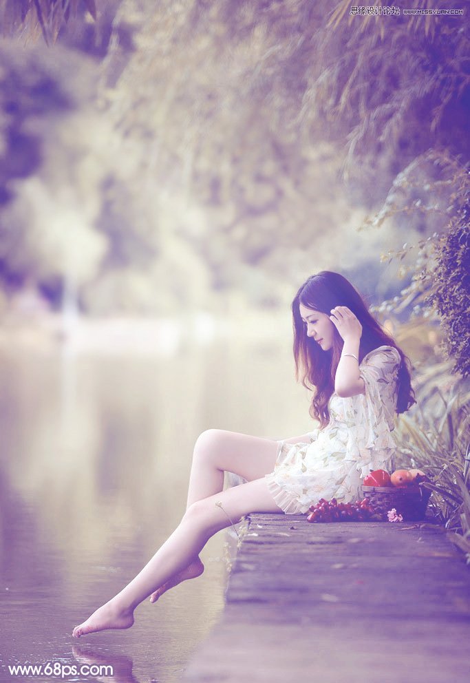 Photoshop调出河边美女梦幻紫色风格