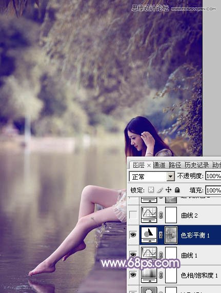 Photoshop调出河边美女梦幻紫色风格