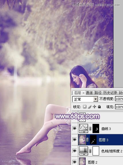 Photoshop调出河边美女梦幻紫色风格