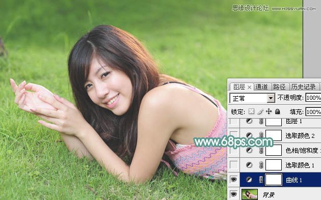 Photoshop调出草地美女优美的淡绿色调