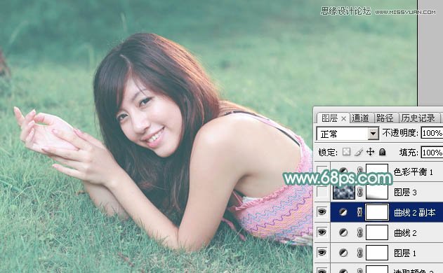 Photoshop调出草地美女优美的淡绿色调