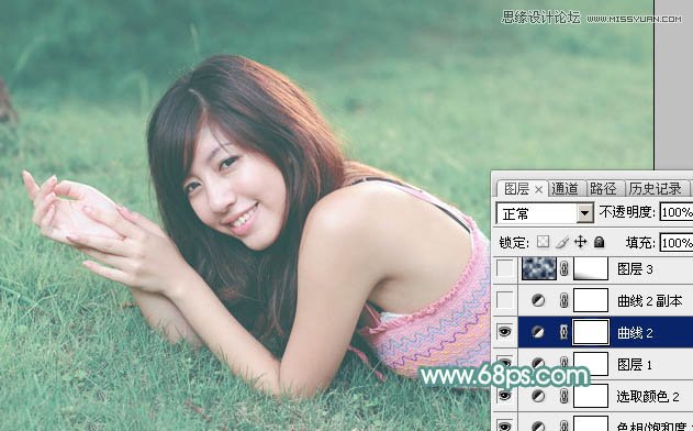 Photoshop调出草地美女优美的淡绿色调