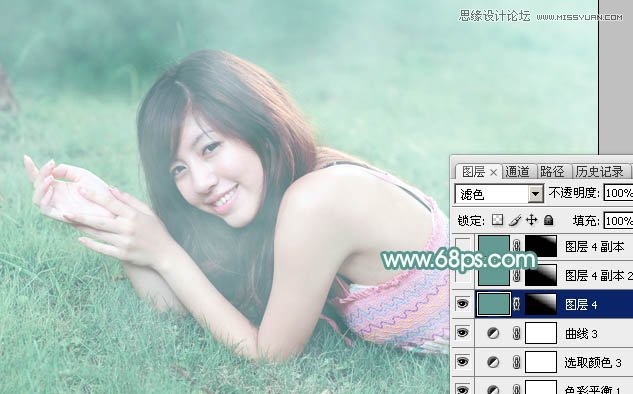 Photoshop调出草地美女优美的淡绿色调