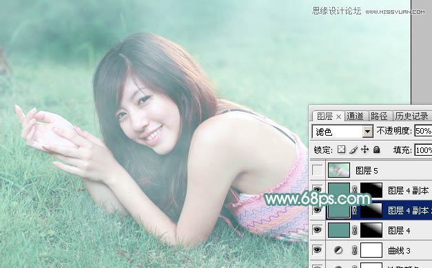 Photoshop调出草地美女优美的淡绿色调