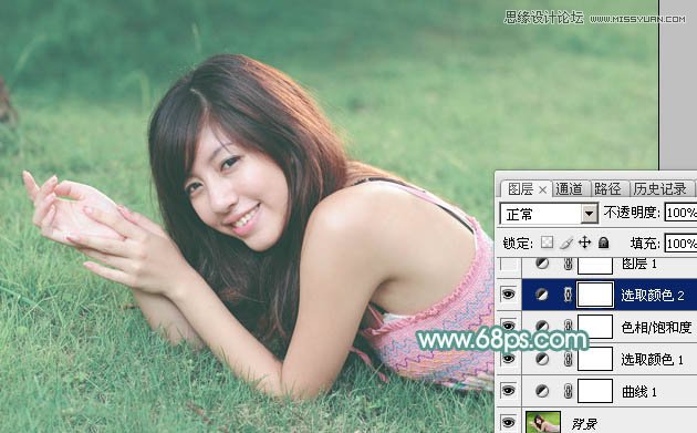 Photoshop调出草地美女优美的淡绿色调