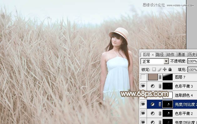 Photoshop调出芦苇丛女孩冷色淡雅肤色效果