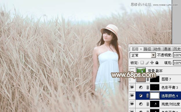 Photoshop调出芦苇丛女孩冷色淡雅肤色效果