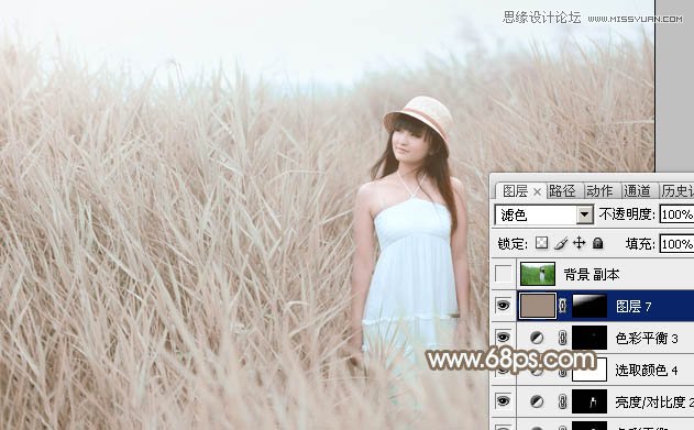 Photoshop调出芦苇丛女孩冷色淡雅肤色效果