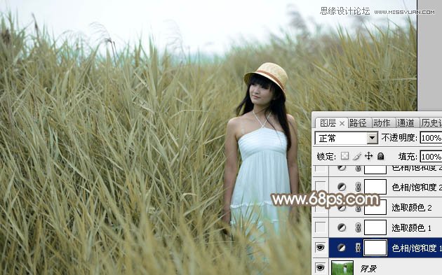 Photoshop调出芦苇丛女孩冷色淡雅肤色效果