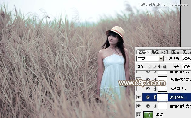 Photoshop调出芦苇丛女孩冷色淡雅肤色效果