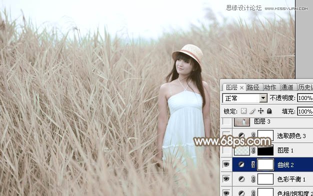 Photoshop调出芦苇丛女孩冷色淡雅肤色效果